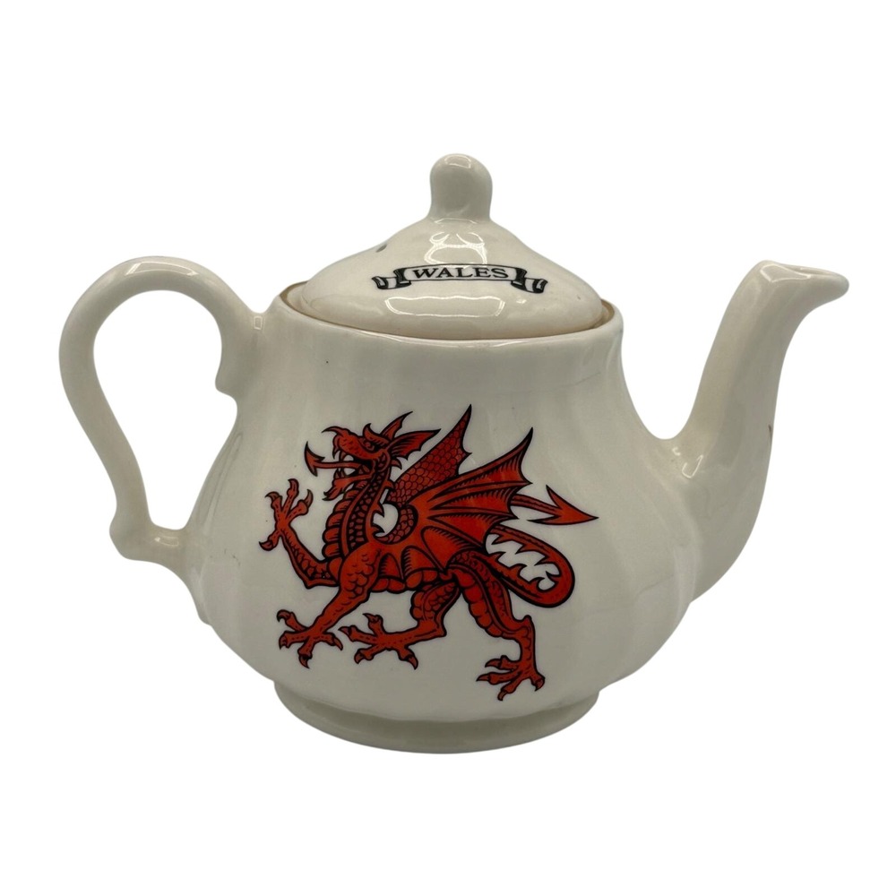 Vintage Welsh Dragon Fine Bone China Tea Pot Made in England- Red Y Ddraig Wales